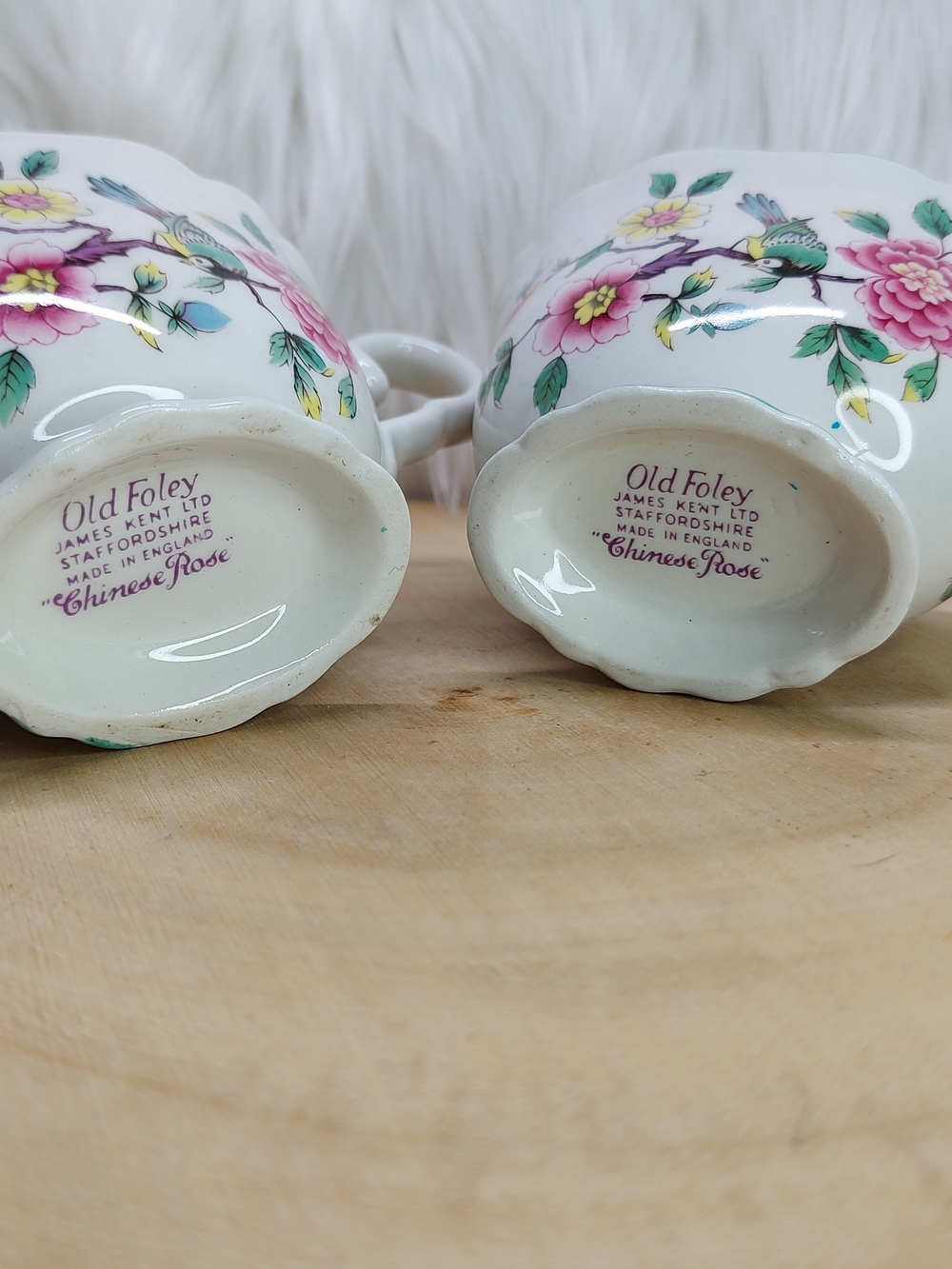 Old Foley Chinese Rose Porcelain Teacups - Pink Floral